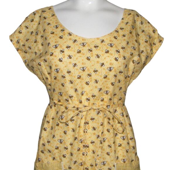 Handmade House Dress, L, Bees & floral print, Pockets, Straps, Drop sleeve - Picture 6 of 10